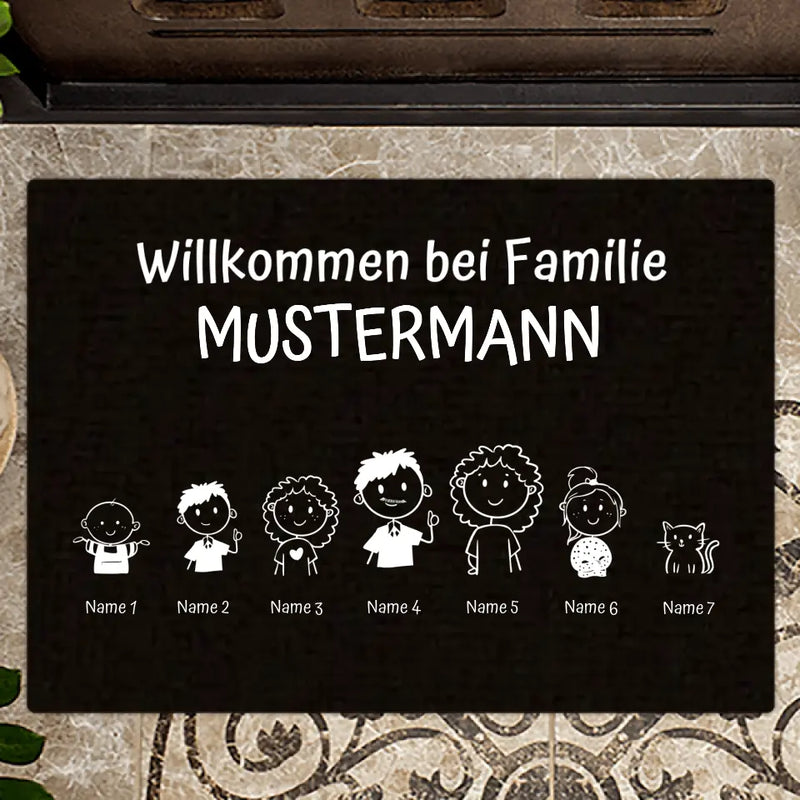 Strichmännchen Familie - Familien-Fußmatte