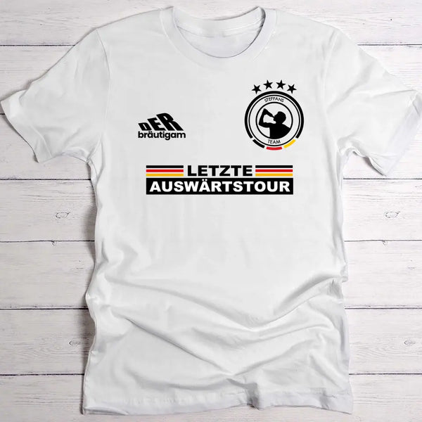 Letze Auswärtstour - Personalisiertes T-Shirt zum Jungesellenabschied