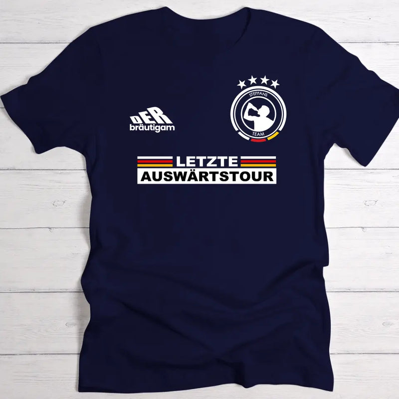 Letzte Auswärtstour - Personalisiertes T-Shirt zum Junggesellenabschied JGA dunkel