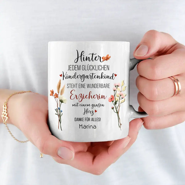 Erzieherin mit Herz - Personalisierte Tasse zum Kita Abschied