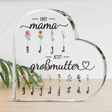 Mama dann Oma - Transparentes Acrylherz mit Namen und Blumen selbst gestalten