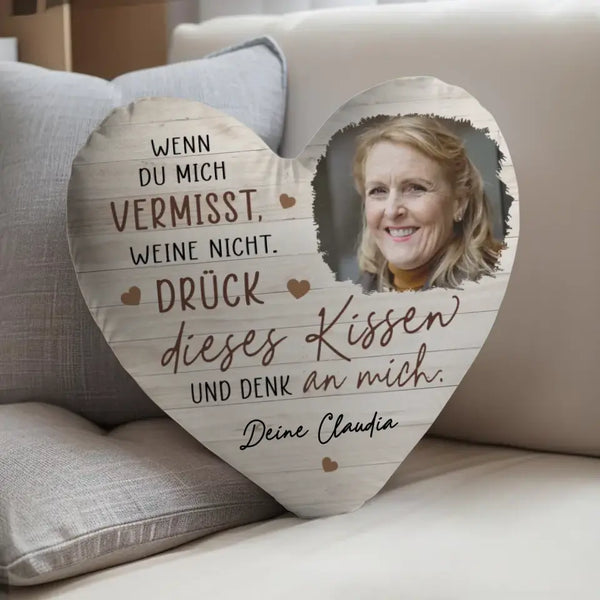 Immer bei dir - Herz-Kissen mit Foto und Spruch