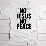 Know Jesus - Personalisiertes T-Shirt Spruch „No Jesus No Peace“ und Namen