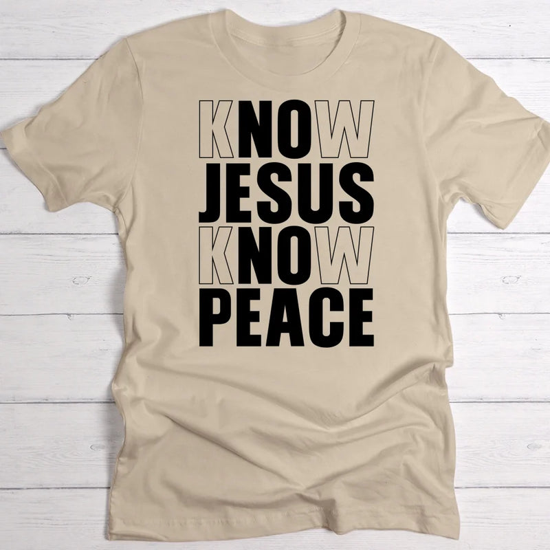 Know Jesus - Personalisiertes T-Shirt Spruch „No Jesus No Peace“ und Namen