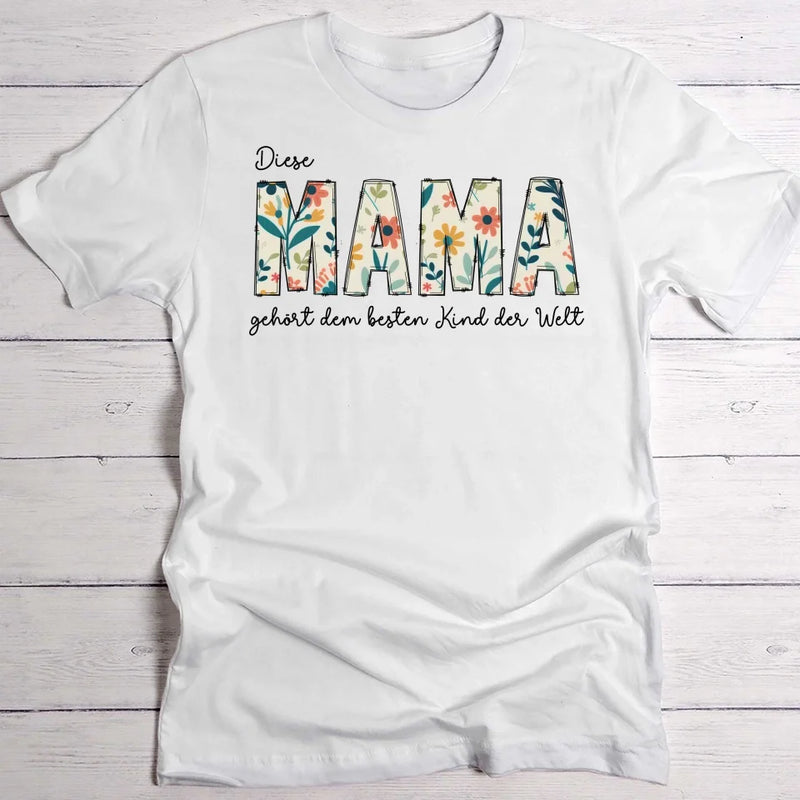 Beste Mama - Personalisiertes Blumen-T-Shirt für Mama und Oma