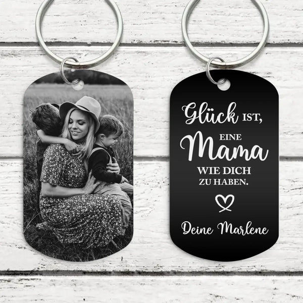 Glück - Personalisierter Schlüsselanhänger für Mama mit Schwarz/Weiß Foto-Gravur