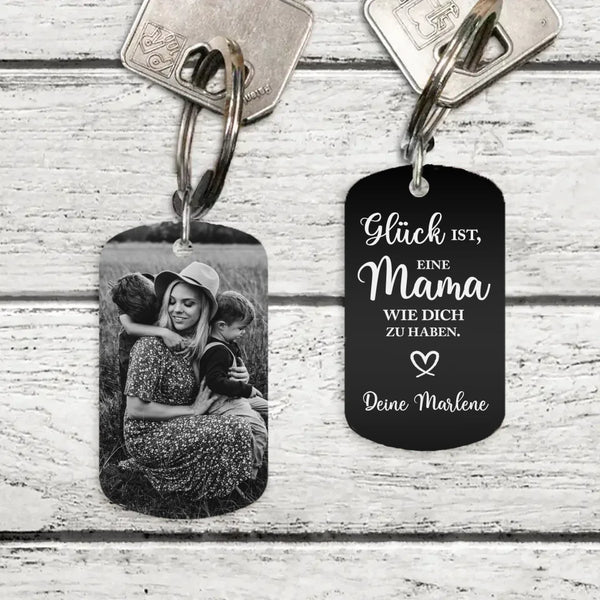 Glück - Personalisierter Schlüsselanhänger für Mama mit Schwarz/Weiß Foto-Gravur