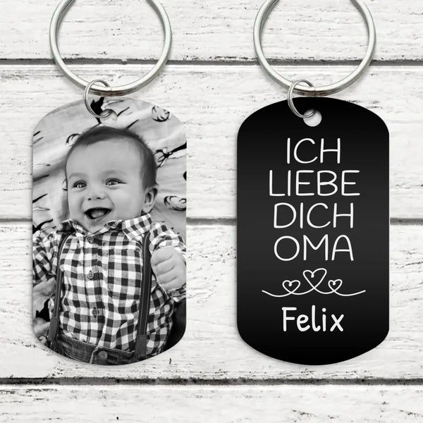 Oma - Personalisierter Schlüsselanhänger für Oma mit Schwarz/Weiß Foto-Gravur