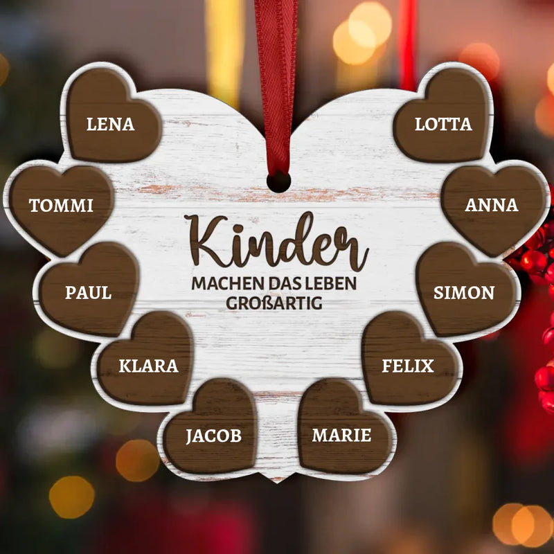 Kinder machen das Leben großartig - Personalisiertes Herz-Ornament mit Kindernamen für Mama und Papa