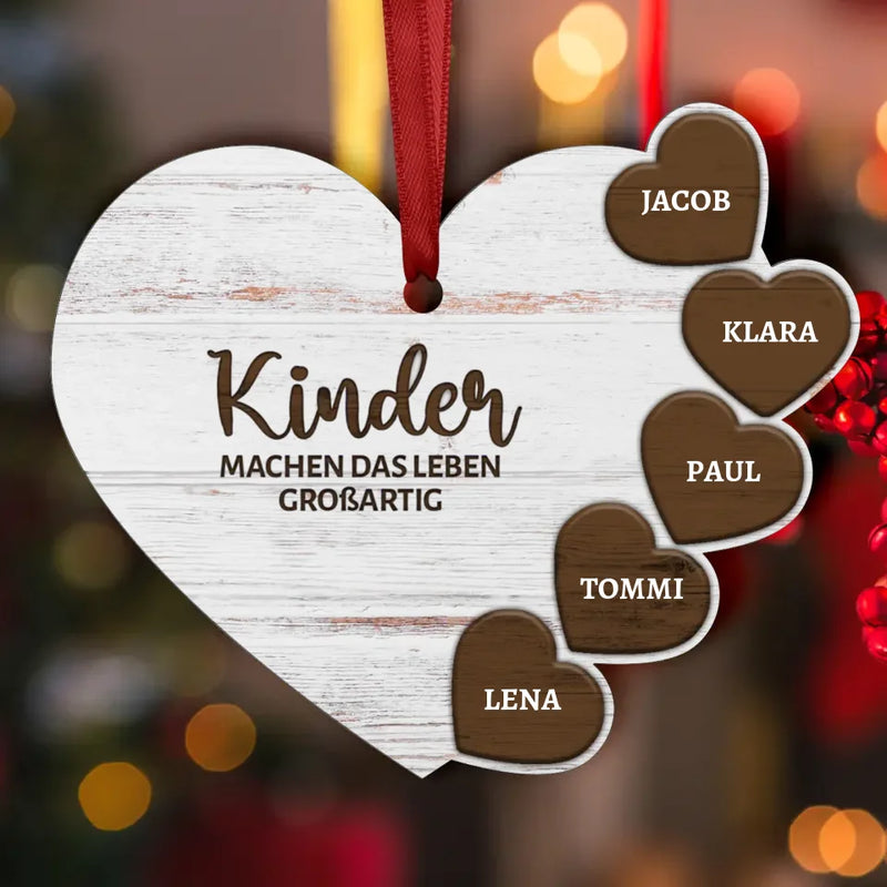 Kinder machen das Leben großartig - Personalisiertes Herz-Ornament mit Kindernamen für Mama und Papa