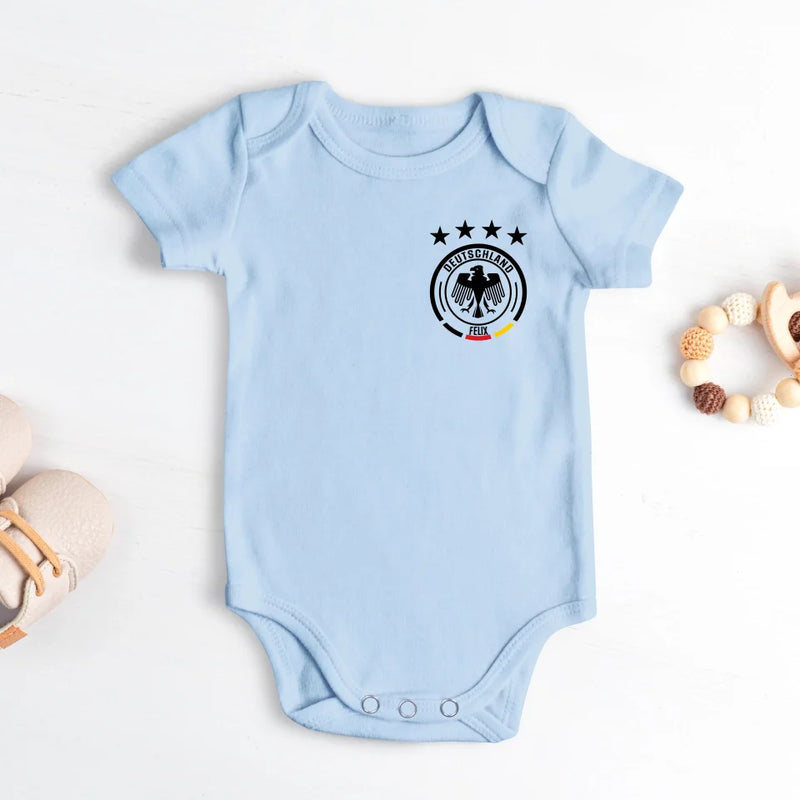 hellblau kurzarm Babybody personalisierbar mit Namen - gefertigt con Love & Faith