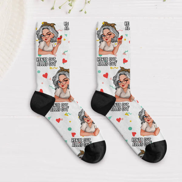 Rente gut, alles gut - Personalisierte Socken für Renter mit Spruch