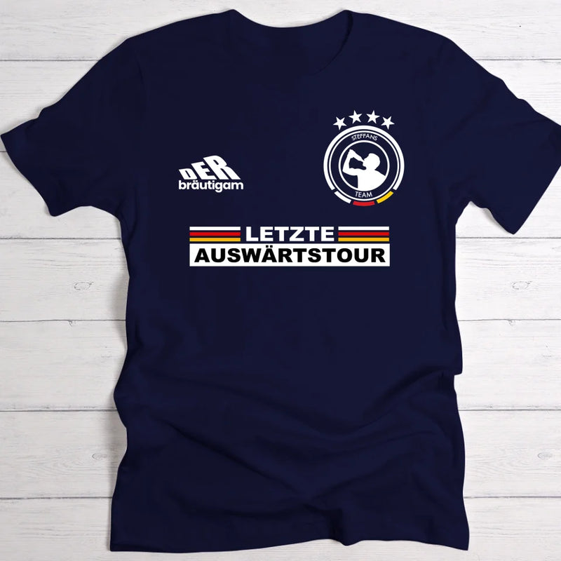 Letzte Auswärtstour - Personalisiertes T-Shirt zum Junggesellenabschied JGA dunkel