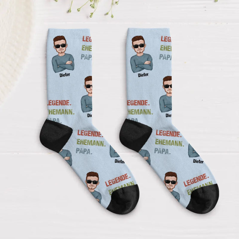 Legende, Ehemann, Papa und Opa - Personalisierte Socken für Männer