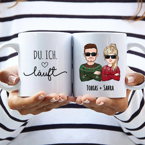 Du.Ich.Läuft. - Tasse mit personalisierbarer Illustration und Spruch für Paare