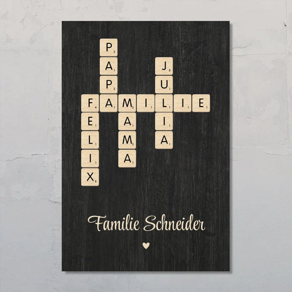 Scrabble - Personalisiertes Familienposter mit Namen im Scrabble-Design