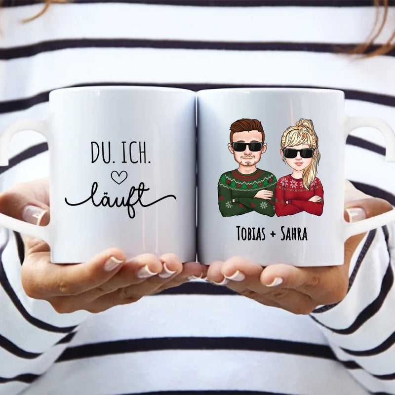 Personalisierbare Tasse mit Henkel in Herzform mit eigenem Spruch, Illustration und Namen - gefertigt von Love & Faith