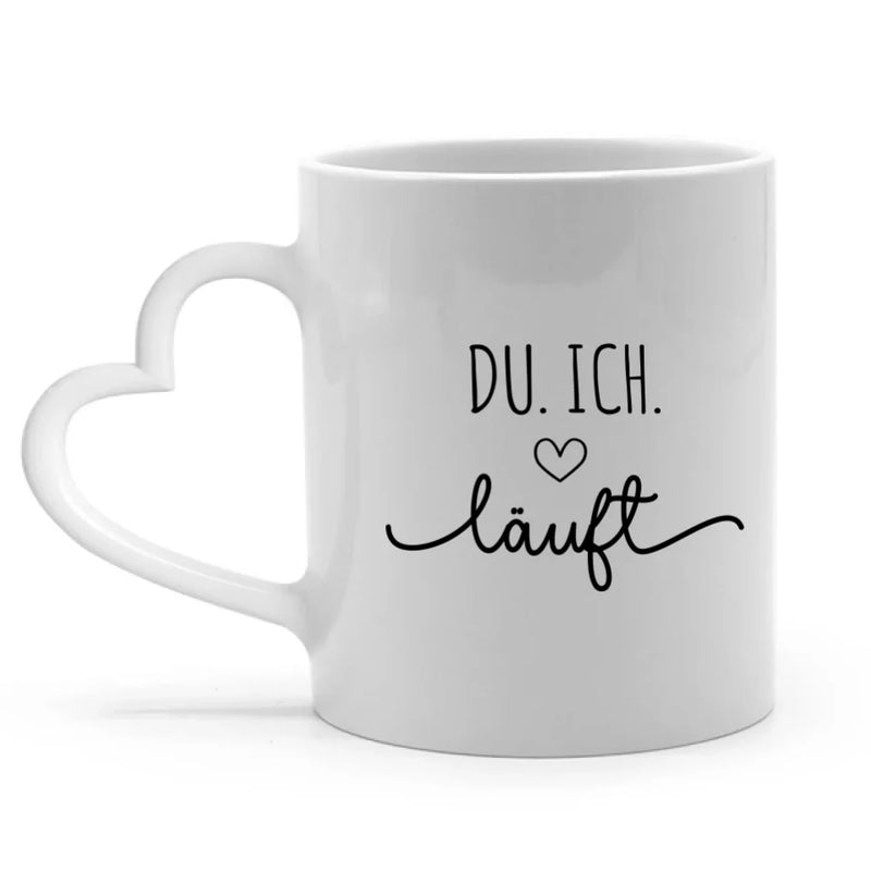 Personalisierbare Tasse mit Henkel in Herzform mit eigenem Spruch, Illustration und Namen - gefertigt von Love & Faith