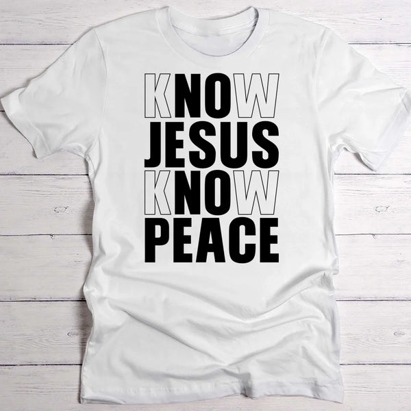 Know Jesus - Personalisiertes T-Shirt Spruch „No Jesus No Peace“ und Namen