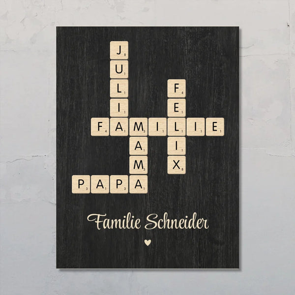 Scrabble - Personalisiertes Familienposter mit Namen im Scrabble-Design