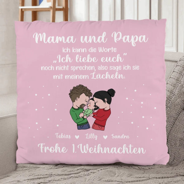 Frohe erste Weihnachten - Personalisiertes Kissen für die Weihnachtszeit zur Geburt