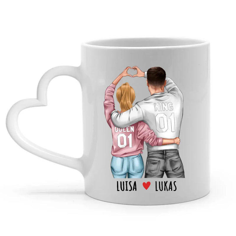 Personalisierbare Tasse Henkel in Herzform mit eigenem Spruch, Illustration und Namen - gefertigt von Love & Faith