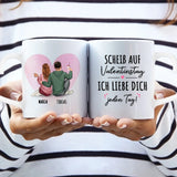 Personalisierbare Tasse mit Henkel in Herzform mit eigenem Spruch, Illustration und Namen - gefertigt von Love & Faith