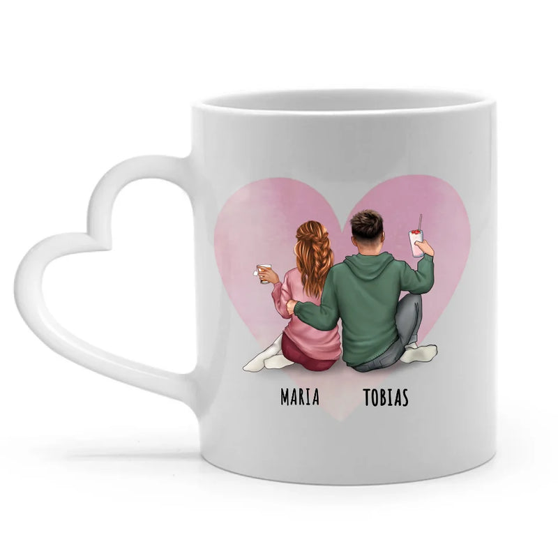 Personalisierbare Tasse Henkel in Herzform mit eigenem Spruch, Illustration und Namen - gefertigt von Love & Faith