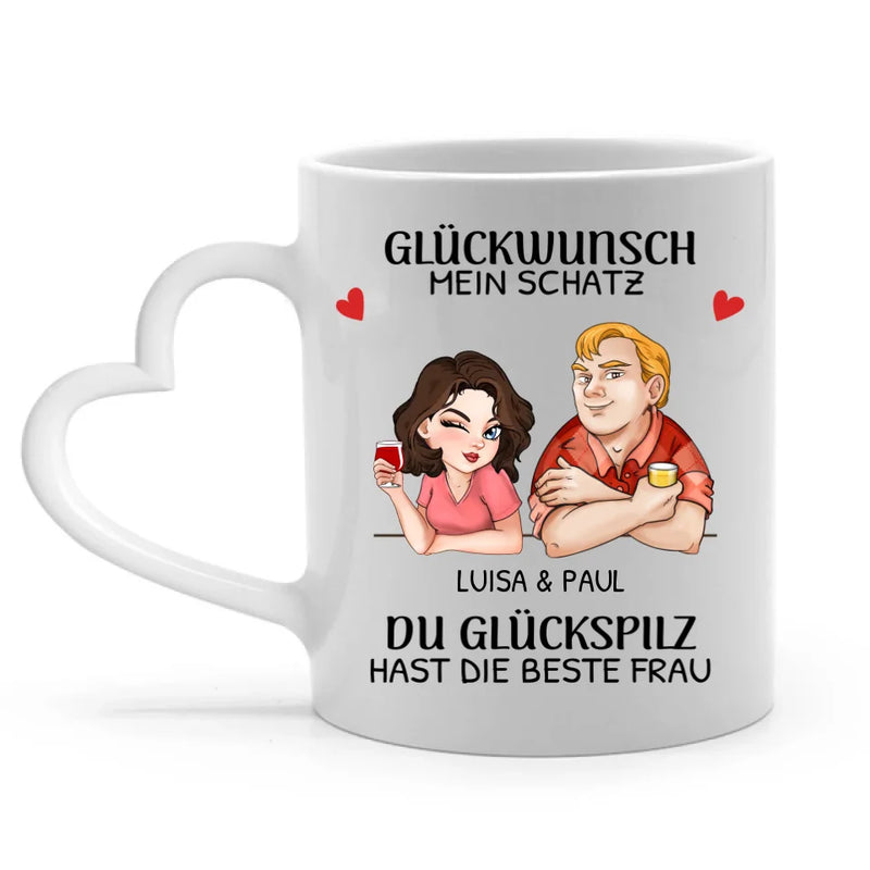 Personalisierbare Tasse Henkel in Herzform mit eigenem Spruch, Illustration und Namen - gefertigt von Love & Faith