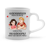 Personalisierbare Tasse Henkel in Herzform mit eigenem Spruch, Illustration und Namen - gefertigt von Love & Faith