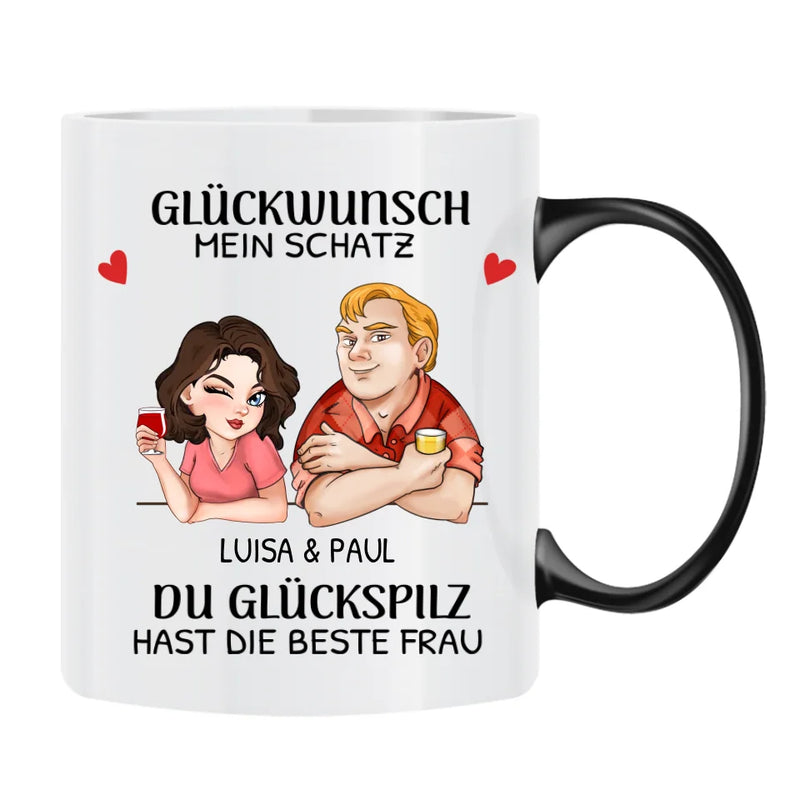 Personalisierbare Tasse mit Magic-Farbänderung mit eigenem Spruch, Illustration und Namen - gefertigt von Love & Faith