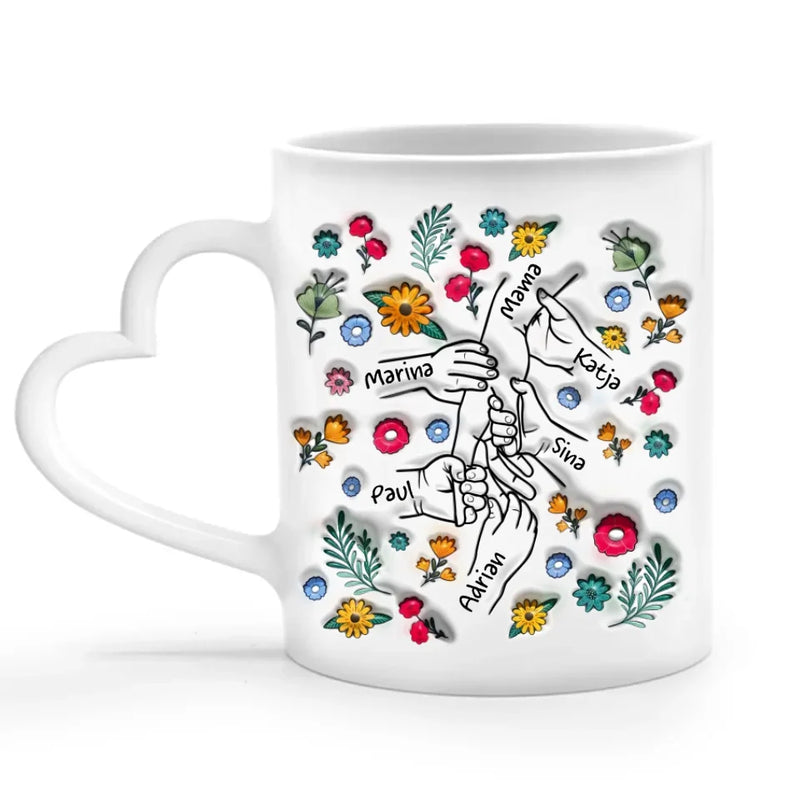 Personalisierbare Tasse Henkel in Herzform mit eigenem Spruch, Illustration und Namen - gefertigt von Love & Faith