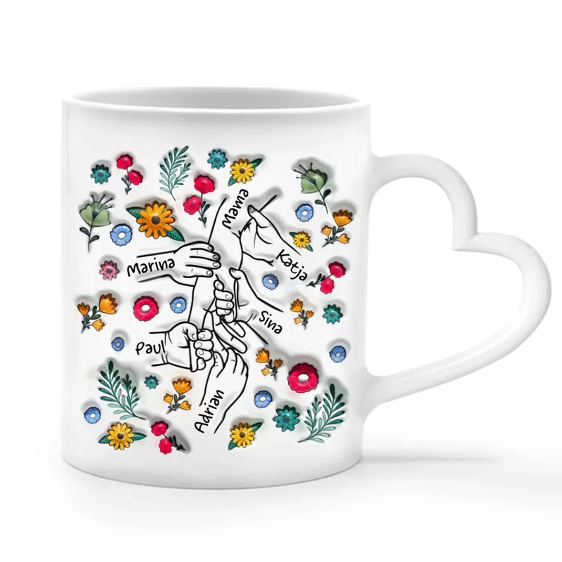 Personalisierbare Tasse Henkel in Herzform mit eigenem Spruch, Illustration und Namen - gefertigt von Love & Faith