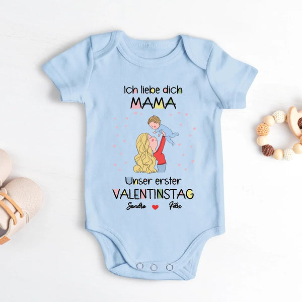 hellblau kurzarm Babybody personalisierbar mit Namen - gefertigt con Love & Faith