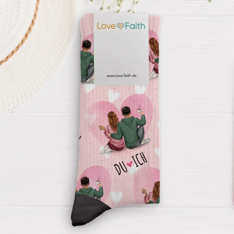 Du und Ich - Personalisierte Socken für Paare zum Valentinstag mit eurer Illustration