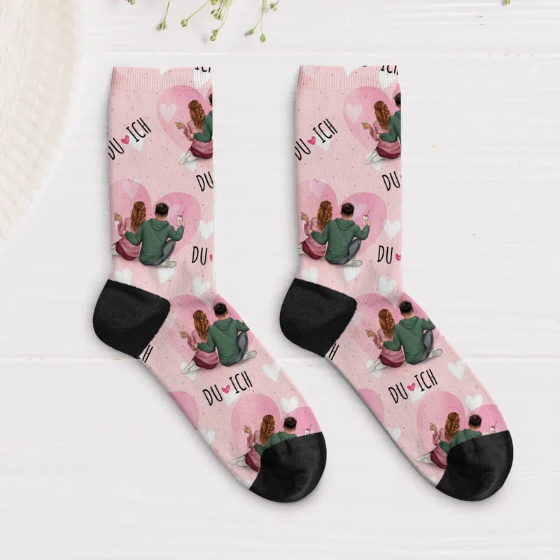 Du und Ich - Personalisierte Socken für Paare zum Valentinstag mit eurer Illustration