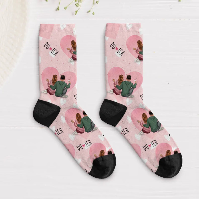 Du und Ich - Personalisierte Socken für Paare zum Valentinstag mit eurer Illustration