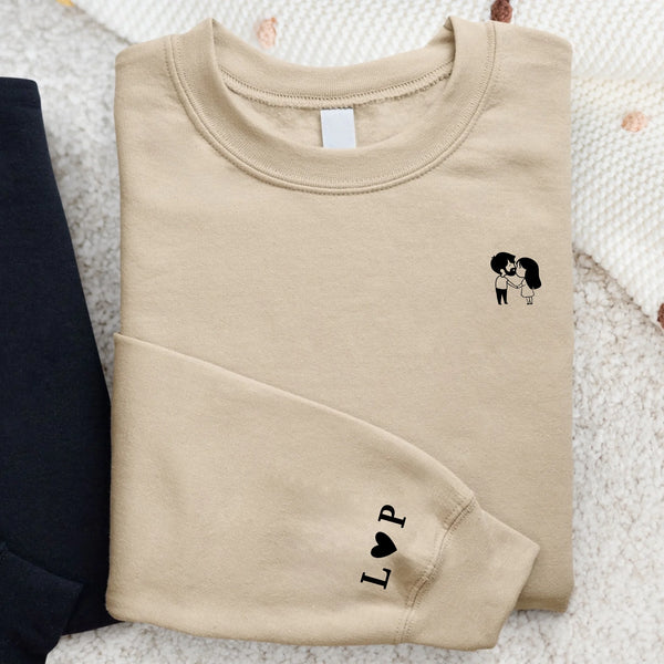 Ich liebe Dich - Personalisierter Premium Sweater mit süßer Illustration und Initialen